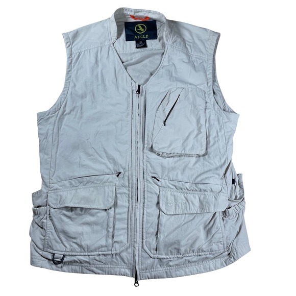 Aigle Fishing Vest Mens XXL Utility Outdoor Travel Safari Beige Multi Pocket - Picture 1 of 14